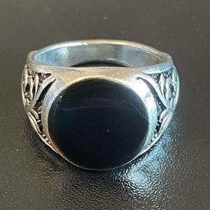 Round black obsidian S925 silver ring size 7.5